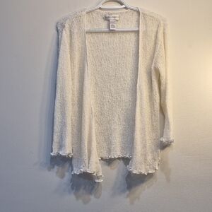 Daper's & Damon's Cream/Ivory Open-Front Ruffle-Hem Cardigan